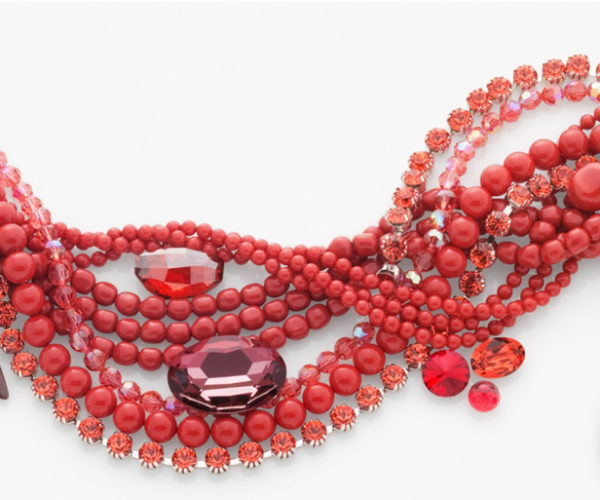珊瑚红水晶珍珠的鲜亮艳红搭配