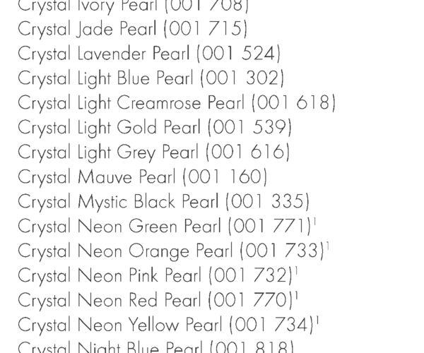 水晶珍珠按字母顺序颜色对照表